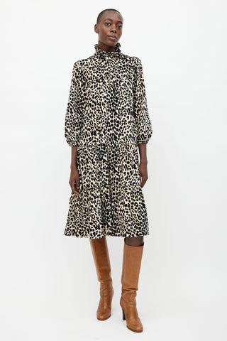 Animal Print Knee Length Tiered Shirt Dress