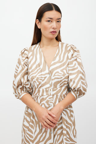 Horses Atelier Brown & White Printed Button Up Dress