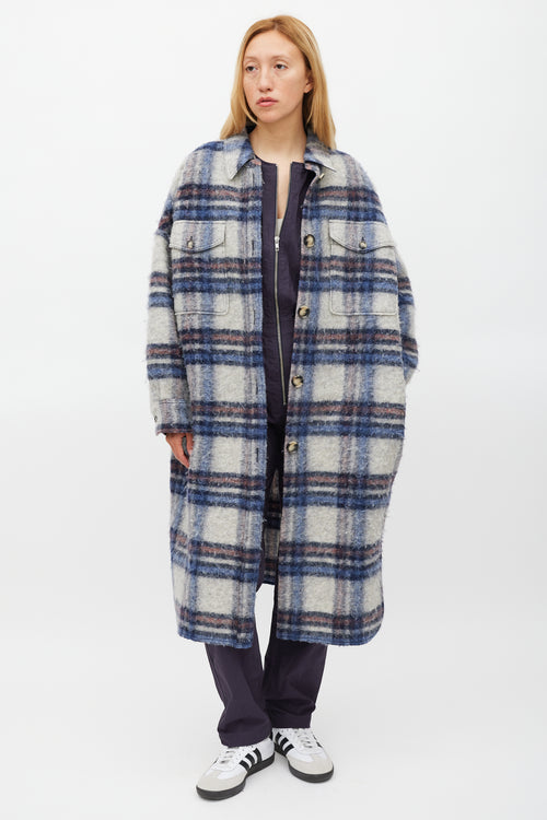 Isabel Marant Étoile Grey & Blue Wool Gabrion Plaid Coat