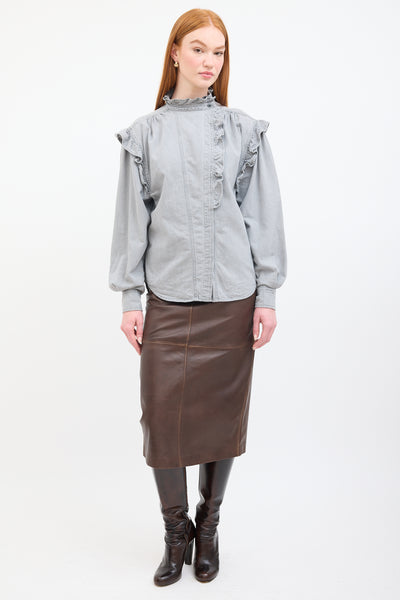 ISABEL MARANT ETOILE gossia デニムブラウス シャツ Isabel Marant Étoile // Grey Ruffled Gossia Shirt – VSP Consignment