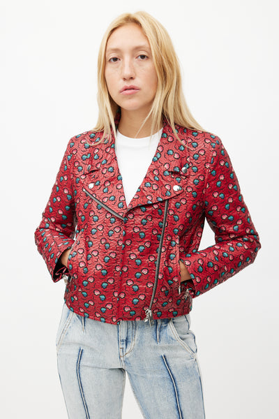 Red & Multicolour Floral Rider Jacket