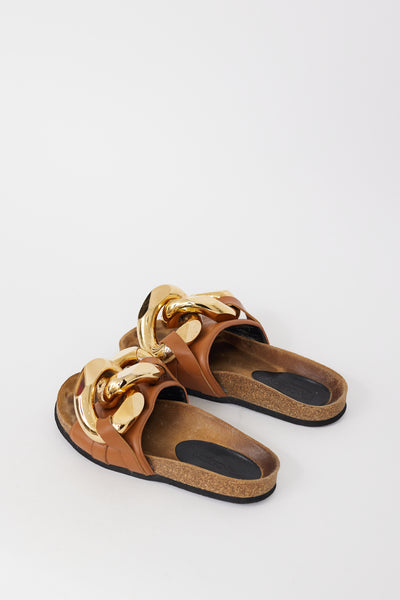 JW Anderson // Brown Gold Chain Leather Sandal – VSP Consignment