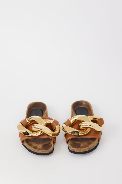 JW Anderson Brown & Gold Chain Leather Sandal