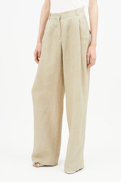 Beige Linen Wide Leg Trouser