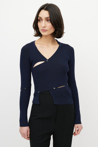 Jacquemus Navy Tordu Ribbed Cut Out Sweater
