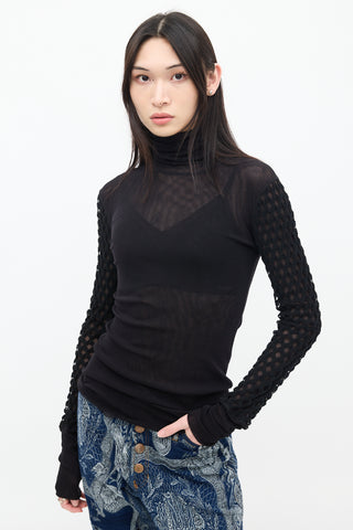 Jean Paul Gaultier // Soleil Black Mesh Layered Turtleneck Top