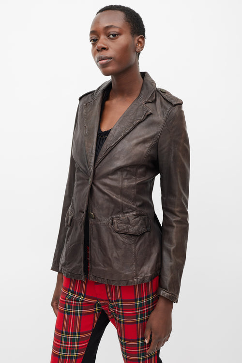 Jean Paul Gaultier Brown Distressed Leather Two Pocket Jacket