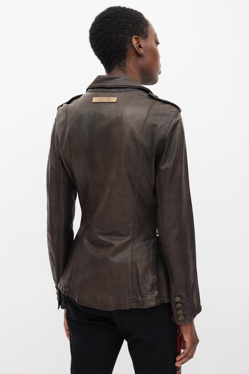 Jean Paul Gaultier Brown Distressed Leather Two Pocket Jacket