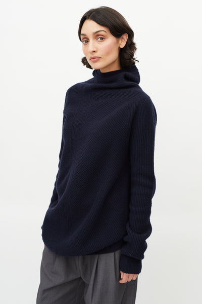 Navy Wool & Cashmere Asymmetrical Sweater