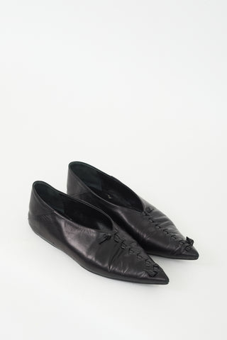 Jil Sander // Black Leather Braided Point Ballet Flat – VSP