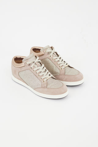Jimmy Choo // Beige Suede Glitter Sneaker – VSP Consignment