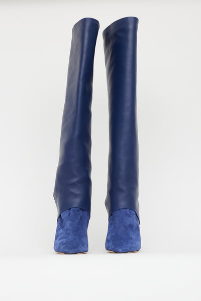 Navy leather knee high on sale boots