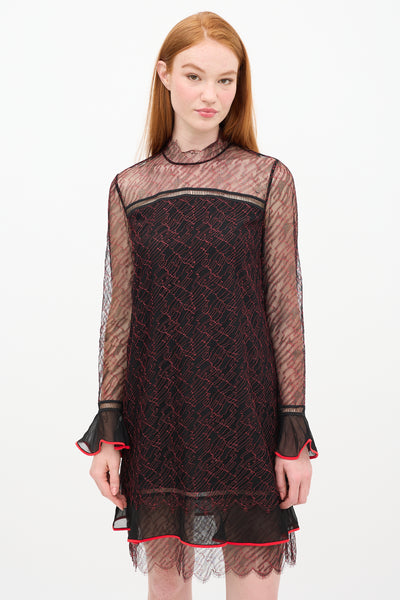 Simkhai // Black & Red Silk Lace Shift Dress VSP Consignment Simkhai // Black & Red Silk Lace Shift Dress VSP Consignment