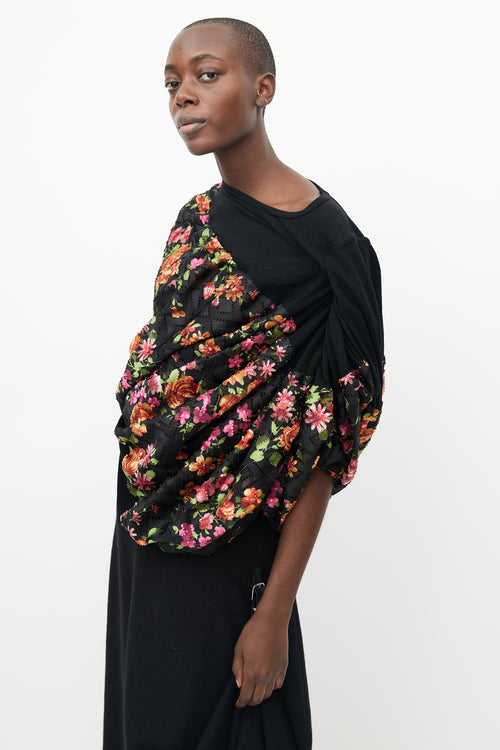 Junya Watanabe Black & Multicolour Floral Asymmetrical Top