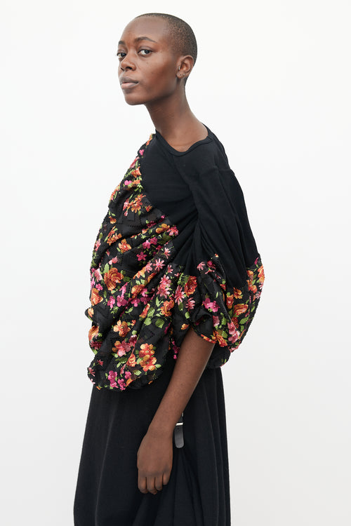 Junya Watanabe Black & Multicolour Floral Asymmetrical Top