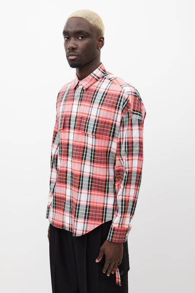 Red Multicolour Plaid Strap Shirt