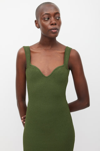 Khaite Green Ribbed Slit Dress