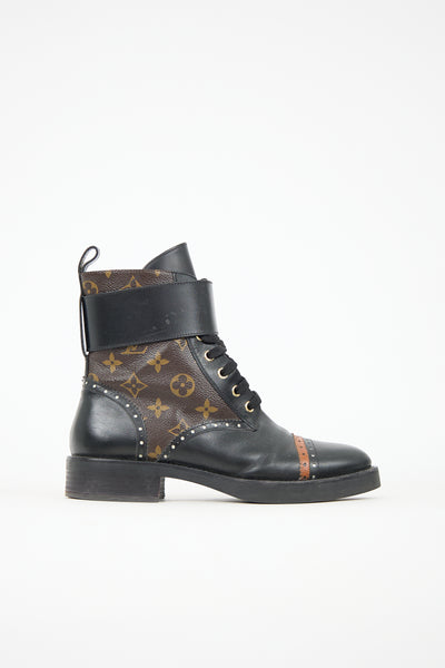 Louis Vuitton Black Leather Brogue Combat Boots Monogram Sole 8.5 Louis Vuitton // Leather LV Monogram Boot – VSP Consignment main image 2