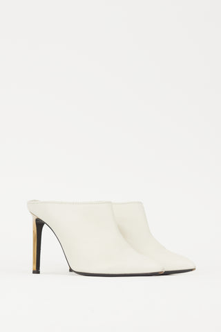 Lanvin White & Gold Leather Pointed Toe Mule