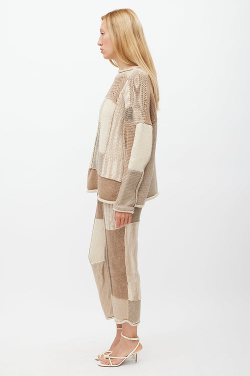 Lauren Manoogian Brown & Cream Patchwork Knit Set