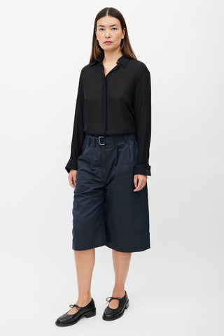 Lemaire Navy Belted Silk Short