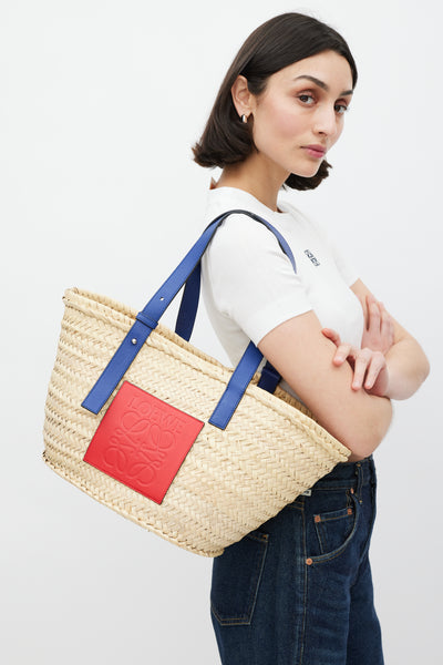 Loewe // Brown Blue Woven Basket Palm Leaf Bag – VSP Consignment