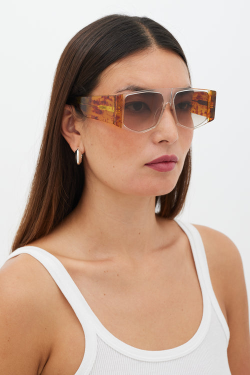 Loewe Clear & Brown LW40026 Rectangular Sunglasses