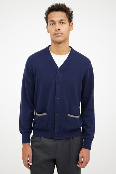 Navy v shop neck cardigan