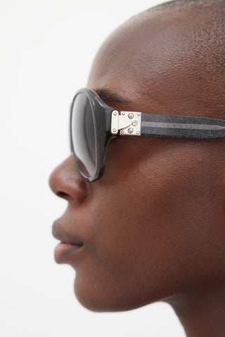Louis Vuitton Black & Silver Z0407W Glitter Circular Sunglasses