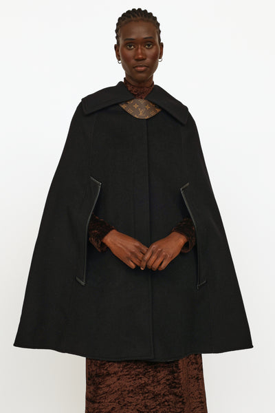 Louis Vuitton Black And Ochre Monogram Cape Coat In Wool And Silk