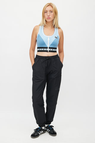 Blue Logo Tape Zip Up Sports Bra