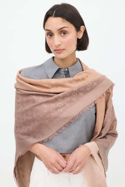 Wool Louis Vuitton Gold Scarf Louis Vuitton Gold Silk Wool Scarf