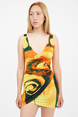 Louisa Ballou Orange & Multi Summer Solstice Ruched Dress