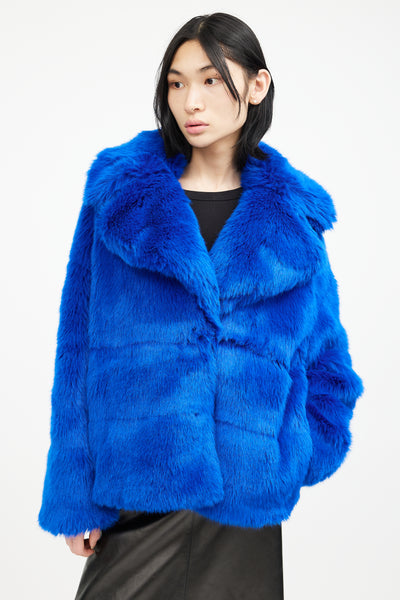 MSGM // Blue Faux Fur Double Breasted Jacket – VSP Consignment