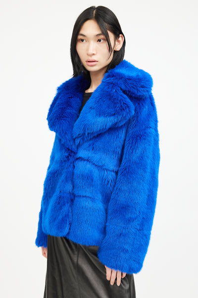 MSGM // Blue Faux Fur Double Breasted Jacket – VSP Consignment