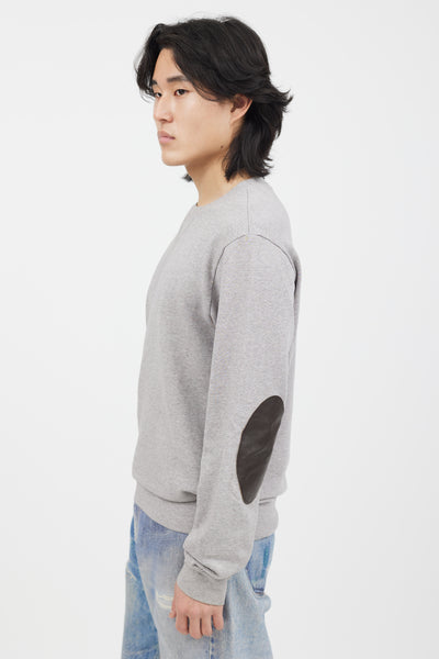 Grey Cotton Elbow Patch Sweater