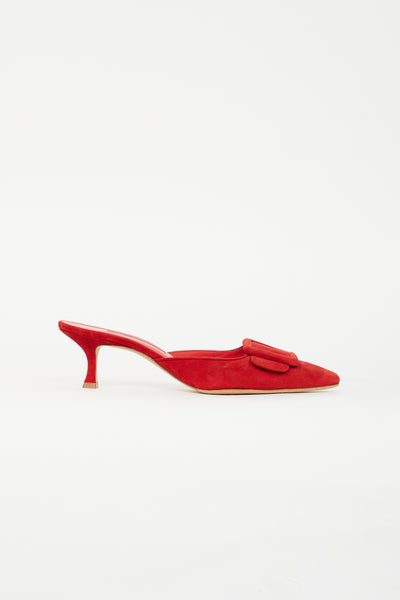 MANOLO BLAHNIK MYSLI スエードスリングバック24cm RED Manolo-Blahnik-Red-Suede-