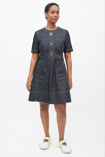 Marni // Navy & Yellow Denim Contrast Stitch Dress – VSP Consignment