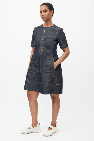 Marni // Navy & Yellow Denim Contrast Stitch Dress – VSP Consignment