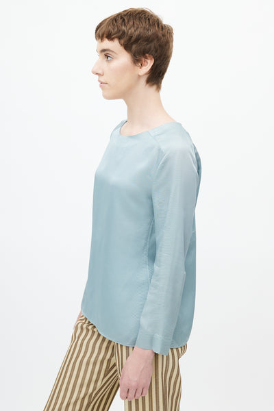 Marni // Blue Satin Long Sleeve Blouse – VSP Consignment