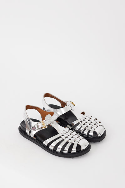靴 Marni flower Leather sandal Marni Flower Leather Slide Sandals - Bergdorf Goodman