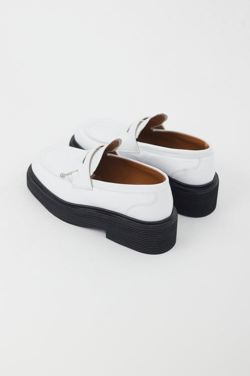 Marni White Leather Pierced Platform Loafer