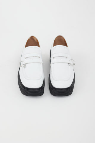 Marni White Leather Pierced Platform Loafer