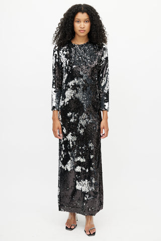 Black & Silver Sequin Maxi Dress