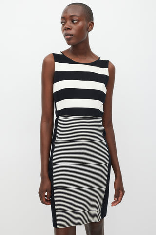 Max Mara Black & White Striped Sheath Dress