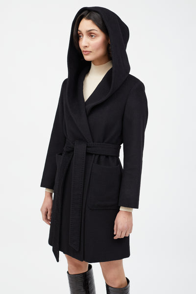 Max Mara // Black Wool Hooded Wrap Coat – VSP Consignment