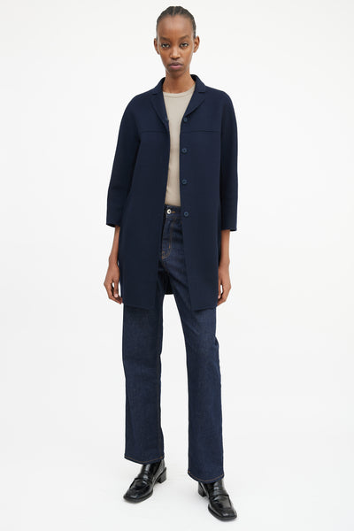 Max Mara // 'S Navy Wool Three Quarter Sleeve Coat – VSP Consignment - Main Image