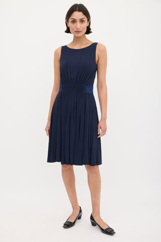 Max Mara // Studio Navy Gathered Waist Midi Dress  VSP Consignment