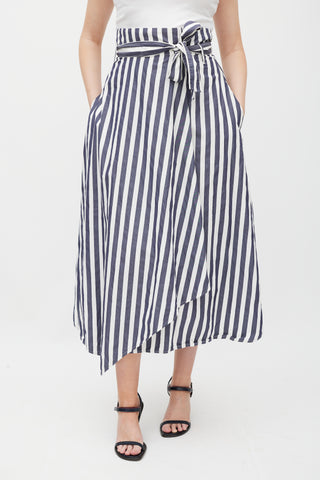 Max Mara White & Blue Striped Wrap Skirt