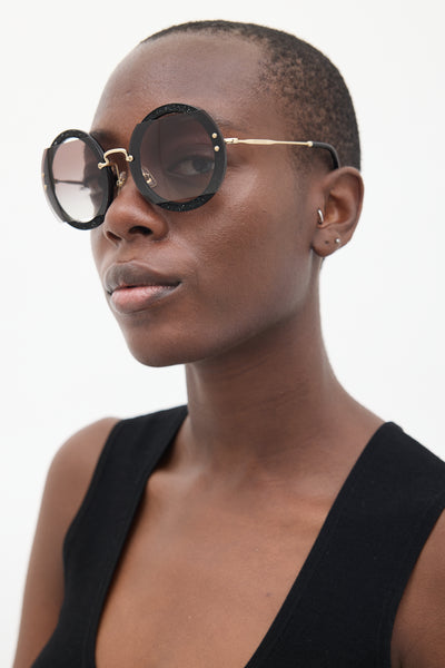 Miu Miu // Black Gold SMU06S Circular Glitter Sunglasses – VSP